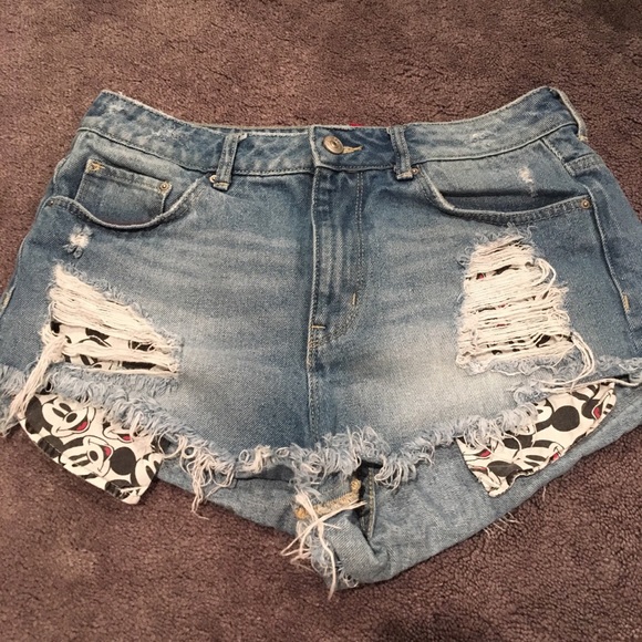 mickey mouse denim shorts h&m